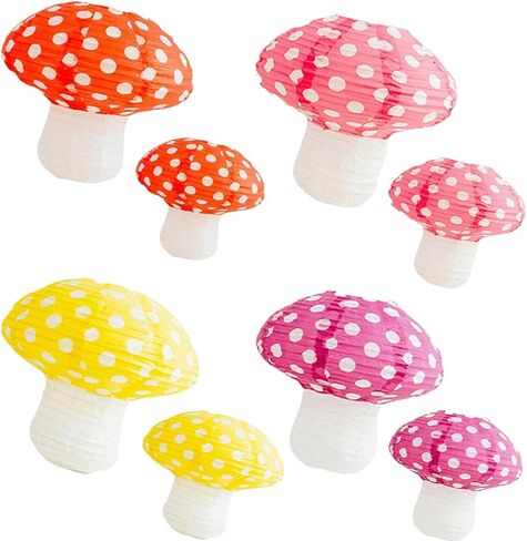4 pcs Mushroom Lantern, Foldable Hanging Ornament Mushroom Lanterns, for Wonderland Themed Party Wedding Decor 8 inch, 12 inch in Saudi Arabia