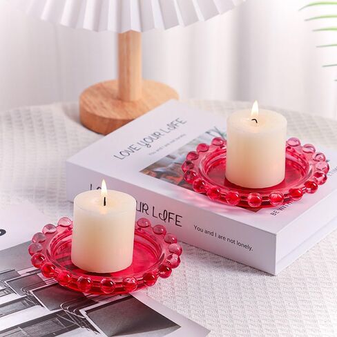 Glass Pillar Candle Holder - Set of 6 Pcs Candlestick Holders, Ideal for Home Coffee Table Decor Decorations, Centerpiece for Dining/Living Room- Best Wedding Gift (Red, Round) in Saudi Arabia