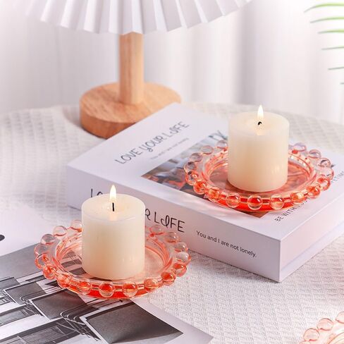 Glass Pillar Candle Holder - Set of 6 Pcs Candlestick Holders, Ideal for Home Coffee Table Decor Decorations, Centerpiece for Dining/Living Room- Best Wedding Gift (Red, Round) in Saudi Arabia
