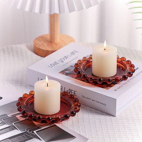Glass Pillar Candle Holder - Set of 6 Pcs Candlestick Holders, Ideal for Home Coffee Table Decor Decorations, Centerpiece for Dining/Living Room- Best Wedding Gift (Red, Round) in Saudi Arabia
