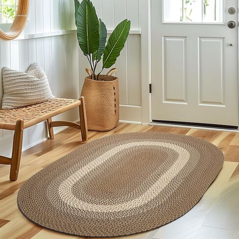 Super Area Rugs Brown Braided Rug for Entryway/Foyer, Taupe Gray Indoor Outdoor Braided Rug for Patio/Porch 3' x 5' Oval in Saudi Arabia
