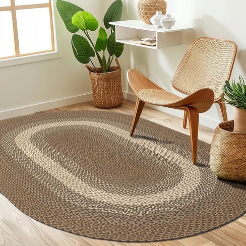 Super Area Rugs Brown Braided Rug for Entryway/Foyer, Taupe Gray Indoor Outdoor Braided Rug for Patio/Porch 3' x 5' Oval in Saudi Arabia