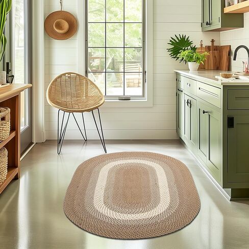Super Area Rugs Brown Braided Rug for Entryway/Foyer, Taupe Gray Indoor Outdoor Braided Rug for Patio/Porch 3' x 5' Oval in Saudi Arabia