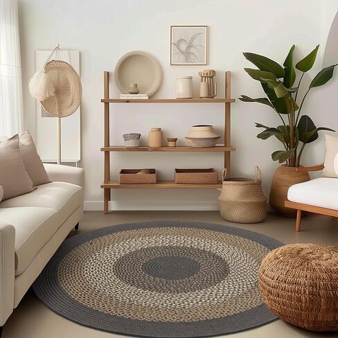 Super Area Rugs Brown Braided Rug for Entryway/Foyer, Taupe Gray Indoor Outdoor Braided Rug for Patio/Porch 3' x 5' Oval in Saudi Arabia