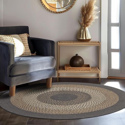 Super Area Rugs Brown Braided Rug for Entryway/Foyer, Taupe Gray Indoor Outdoor Braided Rug for Patio/Porch 3' x 5' Oval in Saudi Arabia