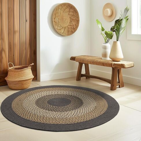 Super Area Rugs Brown Braided Rug for Entryway/Foyer, Taupe Gray Indoor Outdoor Braided Rug for Patio/Porch 3' x 5' Oval in Saudi Arabia