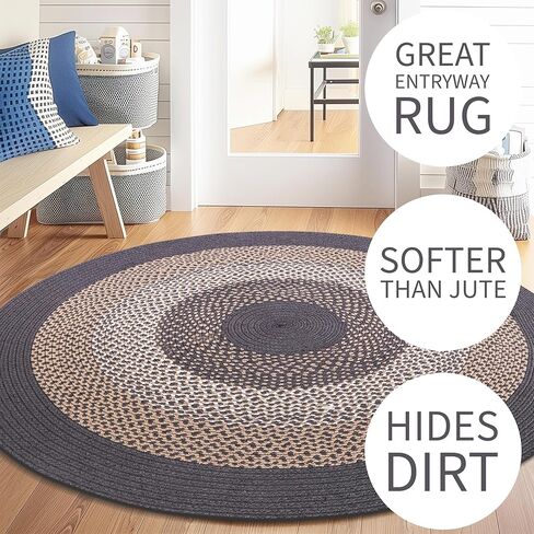 Super Area Rugs Brown Braided Rug for Entryway/Foyer, Taupe Gray Indoor Outdoor Braided Rug for Patio/Porch 3' x 5' Oval in Saudi Arabia