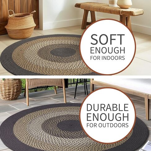 Super Area Rugs Brown Braided Rug for Entryway/Foyer, Taupe Gray Indoor Outdoor Braided Rug for Patio/Porch 3' x 5' Oval in Saudi Arabia