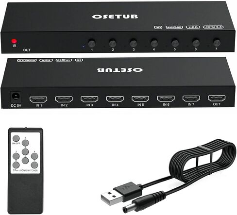7-Port 4K@60Hz HDMI Switch Box Upgrade, 7 in 1 HDMI 2.0 Switcher Selector Support HDR & HDCP 2.2 & Full 3D with IR Remote Control for Nintendo Switch,Xbox PS5/PS4,Fire Stick,Roku,Apple TV in Saudi Arabia