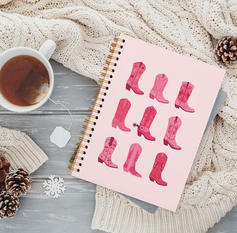 Pink Notebook,Coquette Preppy Cowgirl Journal Notebook,Trendy Boots Bow Notebook for Teen Girls Women School Student Teacher,Hardcover Spiral Notebook 5.5x8.3 in Saudi Arabia