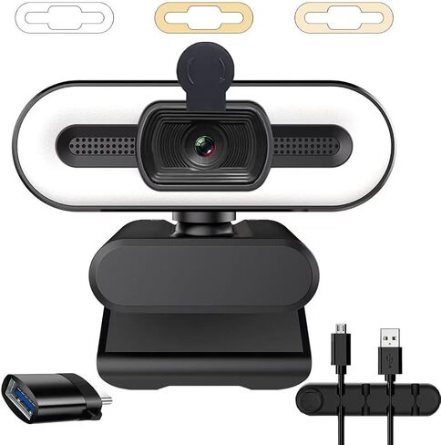 2K Webcam with Light & Privacy Cover & Microphone, External USB Web Camera for Computer Macbook Laptop Desktop Monitor Online Learning, PC Video Live Streaming Camera in Saudi Arabia
