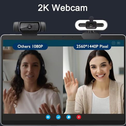 2K Webcam with Light & Privacy Cover & Microphone, External USB Web Camera for Computer Macbook Laptop Desktop Monitor Online Learning, PC Video Live Streaming Camera in Saudi Arabia
