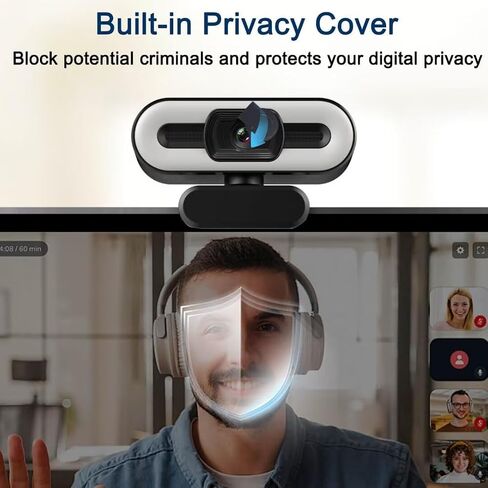 2K Webcam with Light & Privacy Cover & Microphone, External USB Web Camera for Computer Macbook Laptop Desktop Monitor Online Learning, PC Video Live Streaming Camera in Saudi Arabia