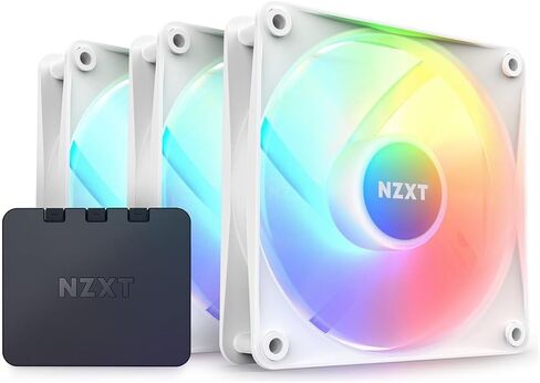 حزمة ثلاثية أساسية NZXT F120 RGB - RF-C12TF-W1-3 x 120 مم مراوح RGB مثبتة على المحور مع وحدة تحكم RGB - 8 مصابيح LED قابلة للتوجيه بشكل فردي - شفرات شبه شفافة - ضغط ثابت عالي وتدفق هواء - أبيض in Kuwait