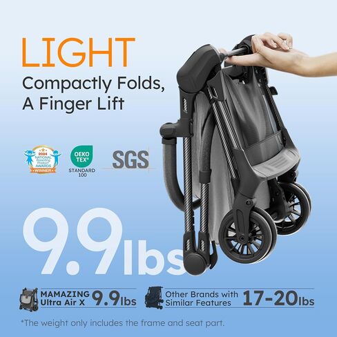 Mamazing Ultra Air X Baby Travel Stroller, Ultra-Lightweight Under 10 lbs | Compact Carbon Fiber Frame & Airplane Friendly, Lightweight Stroller with Reclining Seat, UPF 50+ Canopy & Travel Bag in Saudi Arabia