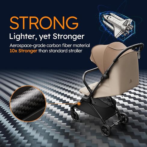 Lightweight Baby Strollers for Airplane, Ultra-Compact Travel Stroller, Light & Strong Portable Toddler Stroller with Carbon Fiber Frame and UPF 50+ Waterproof Fabric, Only 9.9 lbs, Brown in Saudi Arabia