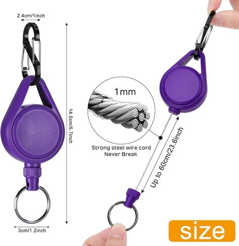 Soleebee Retractable Keychain Key Ring, Retractable Badge Reel Key Holder with Detachable Carabiner & 24'' Retractable Steel Wire Cord (Pink) in Saudi Arabia