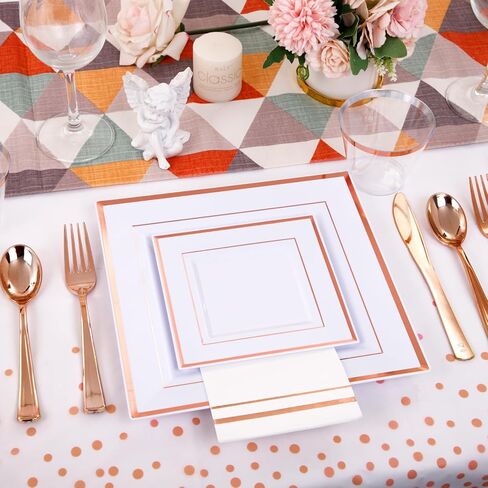 Festiva 176Pcs Thanksgiving Plastic Plates - Heavy Duty Thanksgiving Plates - Thanksgiving Disposable Dinnerware Set include 50 Plates,75 Silverware, 25 Cups, 25 Pumpkins Napkins, 1Tablecloth in Saudi Arabia