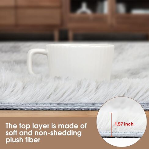 سجادة منطقة أشعث رقيق، سجاد حديث مقاس 4.6x6.5FT لغرفة النوم، سجادة أرضية غير قابلة للانزلاق لغرفة المعيشة، سجاد منطقة قطيفة ناعمة للنوم والحضانة وغرفة الدراسة وغرفة الملابس مصبوغة باللون الرمادي الفاتح in Kuwait