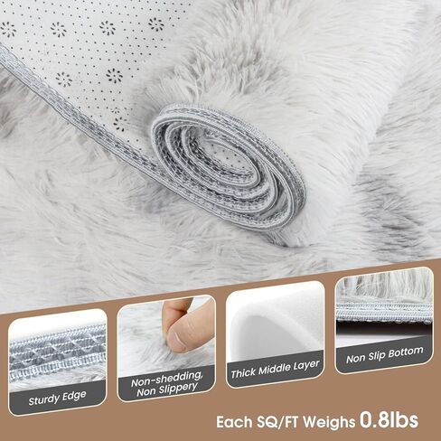 سجادة منطقة أشعث رقيق، سجاد حديث مقاس 4.6x6.5FT لغرفة النوم، سجادة أرضية غير قابلة للانزلاق لغرفة المعيشة، سجاد منطقة قطيفة ناعمة للنوم والحضانة وغرفة الدراسة وغرفة الملابس مصبوغة باللون الرمادي الفاتح in Kuwait