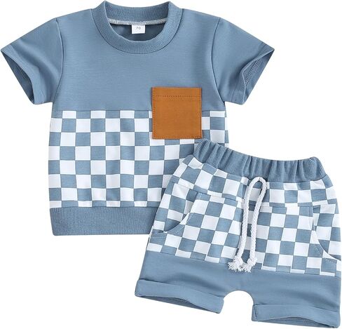 Toddler Baby Boy Summer Clothes Set T Shirt Shorts Outfits Short Sleeve Pocket Tops Shorts 2PCS (Army Green, 6-12 Months) in Saudi Arabia