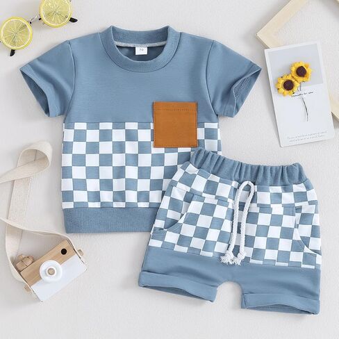 Toddler Baby Boy Summer Clothes Set T Shirt Shorts Outfits Short Sleeve Pocket Tops Shorts 2PCS (Army Green, 6-12 Months) in Saudi Arabia