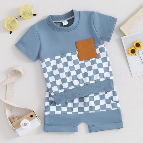 Toddler Baby Boy Summer Clothes Set T Shirt Shorts Outfits Short Sleeve Pocket Tops Shorts 2PCS (Army Green, 6-12 Months) in Saudi Arabia