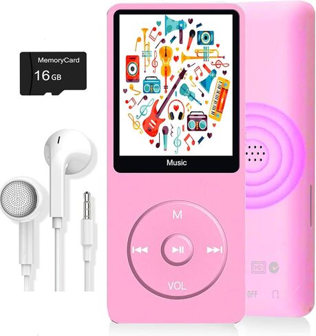 MP3 Player, Music Player with 16GB Micro SD Card, Build-in Speaker/Photo/Video Play/FM Radio/Voice Recorder/E-Book Reader, Supports up to 128GB in Saudi Arabia