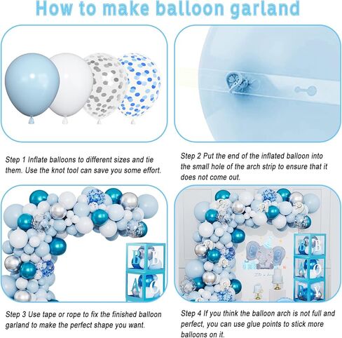 Amandir 134pcs Elephant Baby Shower Decorations for Boy Box, Foil Baby Boy White Blue Balloon Garland Elephant Stickers Baby Boxes with Letters (A-Z) for Boy 1st Birthday Gender Reveal Party Supplies in Saudi Arabia
