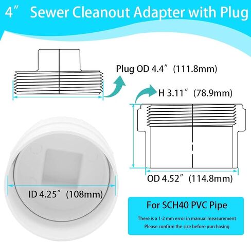 DWV Sewer Cleanout Adapter 3" with Plug Pipe Fitting, PVC Female Sewer Cleanout Cap for Outdoor Garden Drainage Pipeline System,White in Kuwait