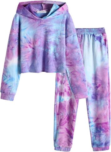 Flypigs Girls 2 Piece Outfits Tie Dye Tracksuits Pullover Sweatshirts and Sweatpants with Pockets Casual Sweatsuits Sets in Saudi Arabia