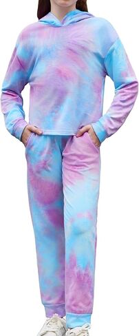 Flypigs Girls 2 Piece Outfits Tie Dye Tracksuits Pullover Sweatshirts and Sweatpants with Pockets Casual Sweatsuits Sets in Saudi Arabia