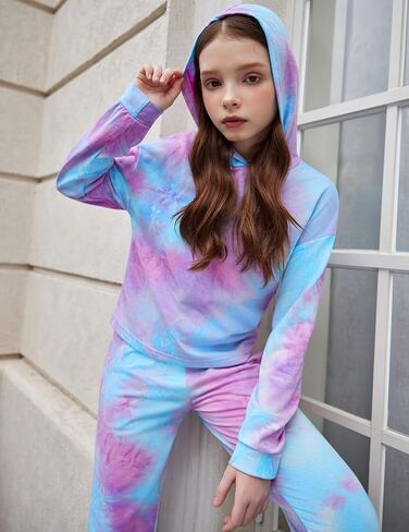Flypigs Girls 2 Piece Outfits Tie Dye Tracksuits Pullover Sweatshirts and Sweatpants with Pockets Casual Sweatsuits Sets in Saudi Arabia