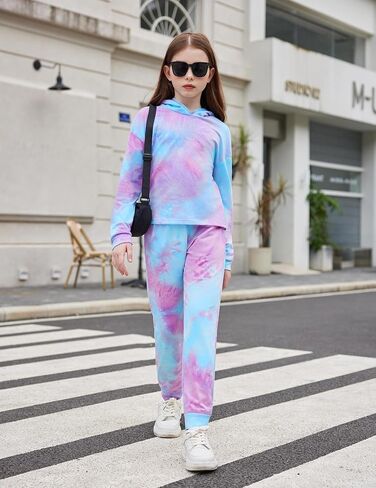 Flypigs Girls 2 Piece Outfits Tie Dye Tracksuits Pullover Sweatshirts and Sweatpants with Pockets Casual Sweatsuits Sets in Saudi Arabia