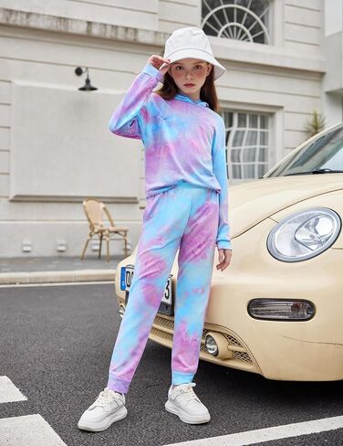 Flypigs Girls 2 Piece Outfits Tie Dye Tracksuits Pullover Sweatshirts and Sweatpants with Pockets Casual Sweatsuits Sets in Saudi Arabia
