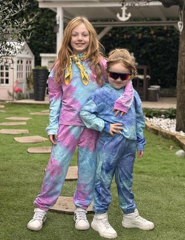 Flypigs Girls 2 Piece Outfits Tie Dye Tracksuits Pullover Sweatshirts and Sweatpants with Pockets Casual Sweatsuits Sets in Saudi Arabia