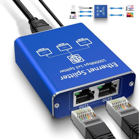 مقسم جيجابت إيثرنت 1 إلى 2، مقسم إيثرنت الشبكة، مقسم LAN مع كابل طاقة USB، مقسم RJ45 بسرعة 1000 ميجابت في الثانية لكابل Cat5/5e/6/7/8 [جهازان متصلان بالشبكة في وقت واحد] in Kuwait