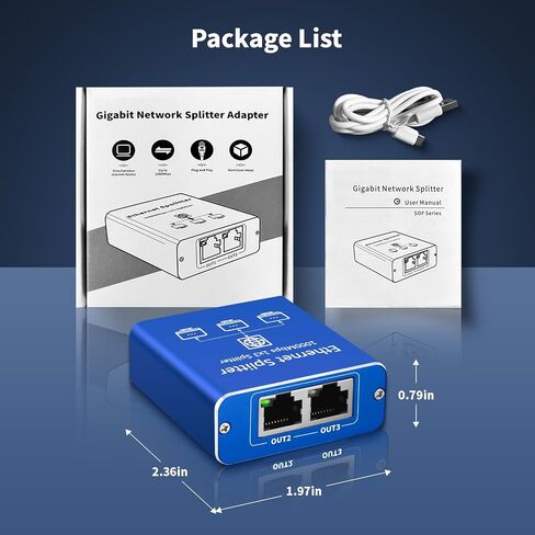 مقسم جيجابت إيثرنت 1 إلى 2، مقسم إيثرنت الشبكة، مقسم LAN مع كابل طاقة USB، مقسم RJ45 بسرعة 1000 ميجابت في الثانية لكابل Cat5/5e/6/7/8 [جهازان متصلان بالشبكة في وقت واحد] in Kuwait