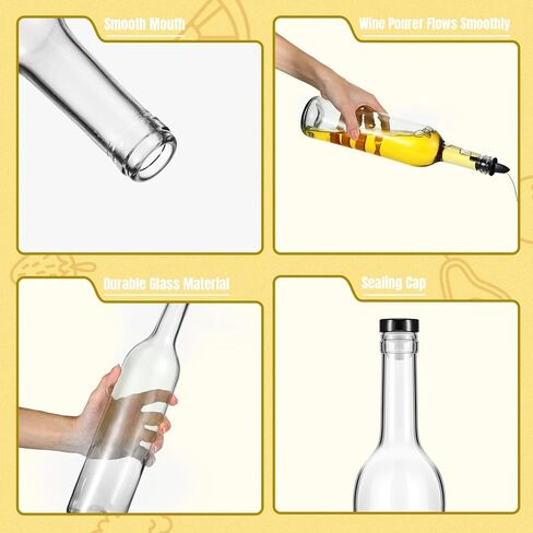Baderke 6 Pack Glass Long Neck Bottles with Pourer and Caps Glass Liquor Bottle Syrup Bottle Clear Wine Bottles with Spout for Liquor Juice Home Party Bar Kitchen Accessories(Plastic) in Kuwait