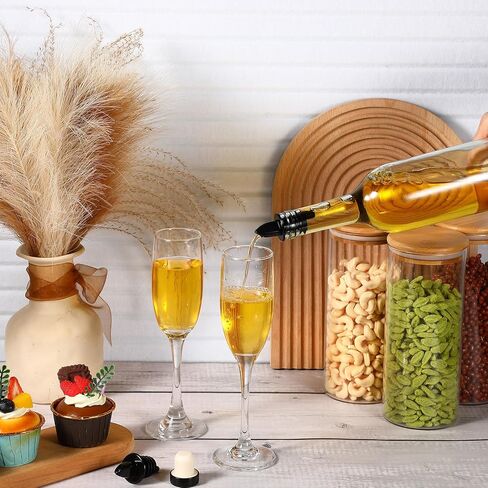 Baderke 6 Pack Glass Long Neck Bottles with Pourer and Caps Glass Liquor Bottle Syrup Bottle Clear Wine Bottles with Spout for Liquor Juice Home Party Bar Kitchen Accessories(Plastic) in Kuwait