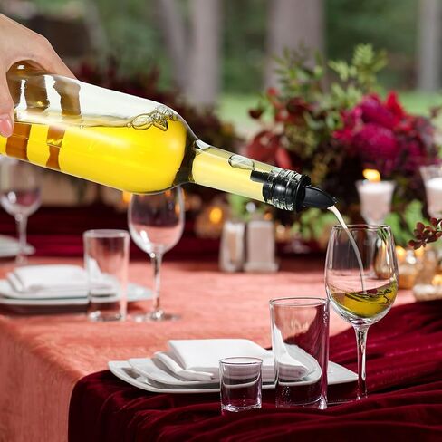 Baderke 6 Pack Glass Long Neck Bottles with Pourer and Caps Glass Liquor Bottle Syrup Bottle Clear Wine Bottles with Spout for Liquor Juice Home Party Bar Kitchen Accessories(Plastic) in Kuwait