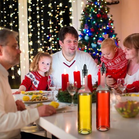 Baderke 6 Pack Glass Long Neck Bottles with Pourer and Caps Glass Liquor Bottle Syrup Bottle Clear Wine Bottles with Spout for Liquor Juice Home Party Bar Kitchen Accessories(Plastic) in Kuwait