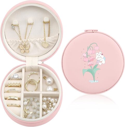 MAYCARI Jewelry Box with Cute Gold Stars Pattern Design, PU Leather Jewelry Travel Organizer Case-Rings/Earrings/Necklace Storage Box for Women Birthday Mom Friends Her Bridesmaids Girls s in Saudi Arabia