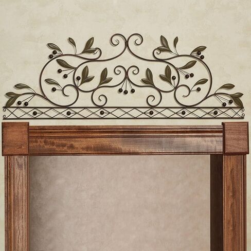Touch of Class Large Handcrafted Catalonia Olive Sage Door Topper - Vining Branch Wall Decor - Art for Bedroom, Living Room, Kitchen - Metal Scrolls with Trellis - Painted by Hand in Saudi Arabia