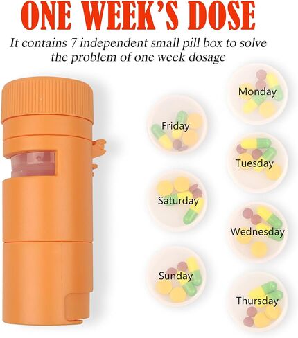 Pill Box Weekly Pill Dispensers Medicine Organiser - Pill Crusher,Pill Grinder,Pill Case 3 in 1 Travel Portable Storage Medicine Boxes for Your Daily Medications (Yellow) in Saudi Arabia