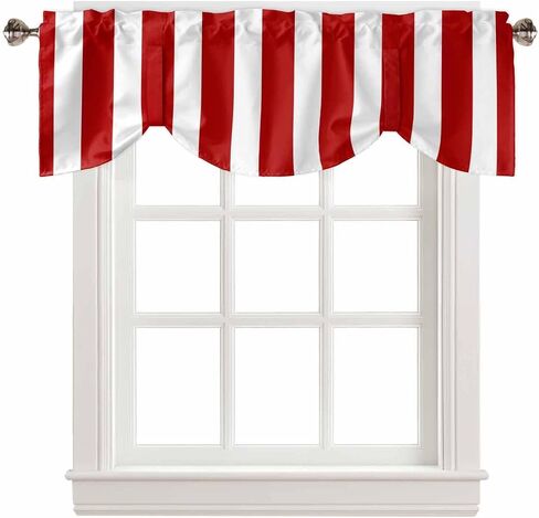 Pink Striped Tie Up Valance Curtains for Windows, Farmhouse Kitchen Curtains Window Treatments, Modern Pink White Stripes Short Window Shades Valances for Bedroom Bathroom Cafe 42"x12" in Kuwait