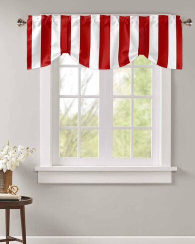 Pink Striped Tie Up Valance Curtains for Windows, Farmhouse Kitchen Curtains Window Treatments, Modern Pink White Stripes Short Window Shades Valances for Bedroom Bathroom Cafe 42"x12" in Kuwait