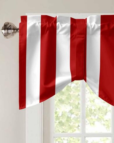 Pink Striped Tie Up Valance Curtains for Windows, Farmhouse Kitchen Curtains Window Treatments, Modern Pink White Stripes Short Window Shades Valances for Bedroom Bathroom Cafe 42"x12" in Kuwait