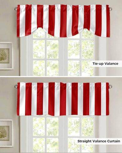 Pink Striped Tie Up Valance Curtains for Windows, Farmhouse Kitchen Curtains Window Treatments, Modern Pink White Stripes Short Window Shades Valances for Bedroom Bathroom Cafe 42"x12" in Kuwait