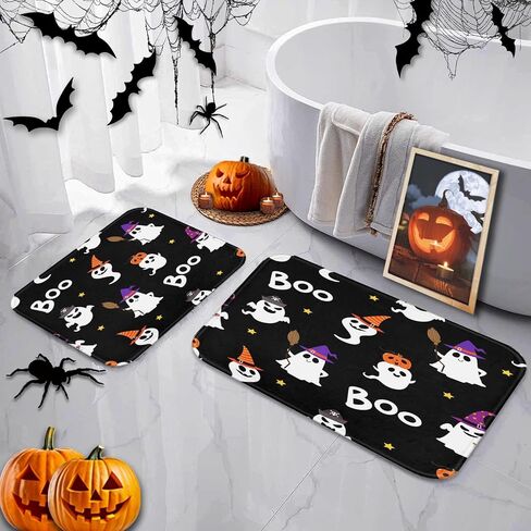 Arttown Happy Halloween Cute Bathroom Rug Mat Set of 2, Funny Ghost Fancy Pumpkin Washable Cover Floor Rug Carpets Floor Bath Mat Bathroom Decorations 16x24 and 20x32 Inches in Saudi Arabia